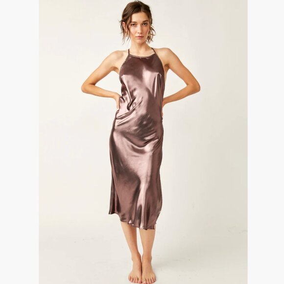 NWT Free People Sunset Shimmer Midi Dress In Color MORGANITE - Picture 2 of 7